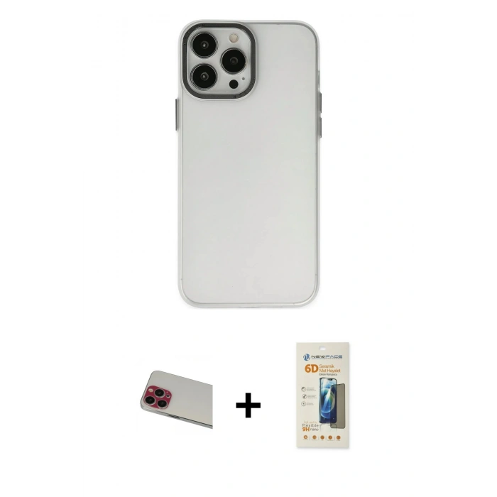 MARSİLYAN™- iPhone 13 Pro Max Kılıf Ahenk Çizgi Prime - Siyah 6D Mat Seramik Hayalet Nano Ekran Koruyucu + Rainbow Kamera Lens Koruma Cam - KI