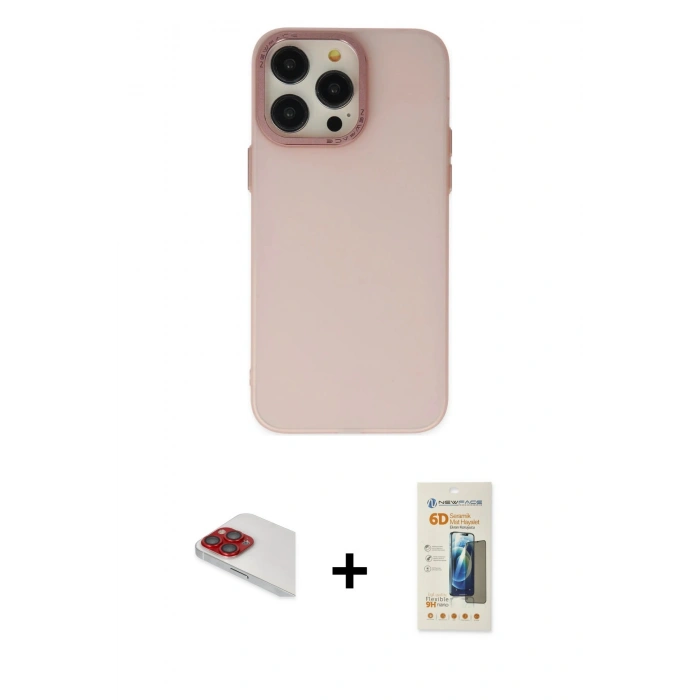 MARSİLYAN™- iPhone 13 Pro Max Kılıf Ahenk Çizgi Prime - Siyah 6D Mat Seramik Hayalet Nano Ekran Koruyucu + Pers Alüminyum Kamera Lens - KI
