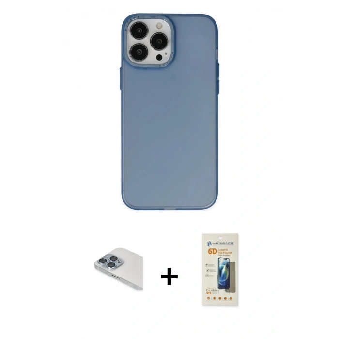MARSİLYAN™- iPhone 13 Pro Max Kılıf Ahenk Çizgi Prime - Siyah 6D Mat Seramik Hayalet Nano Ekran Koruyucu + Pers Alüminyum Kamera Lens - SABE