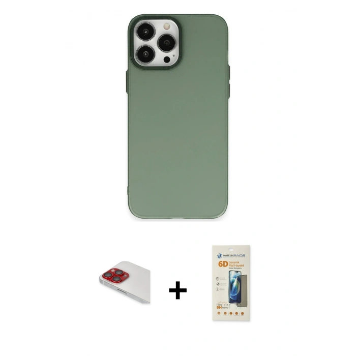 MARSİLYAN™- iPhone 13 Pro Max Kılıf Ahenk Çizgi Prime - Siyah 6D Mat Seramik Hayalet Nano Ekran Koruyucu + Pers Alüminyum Kamera Lens - KI