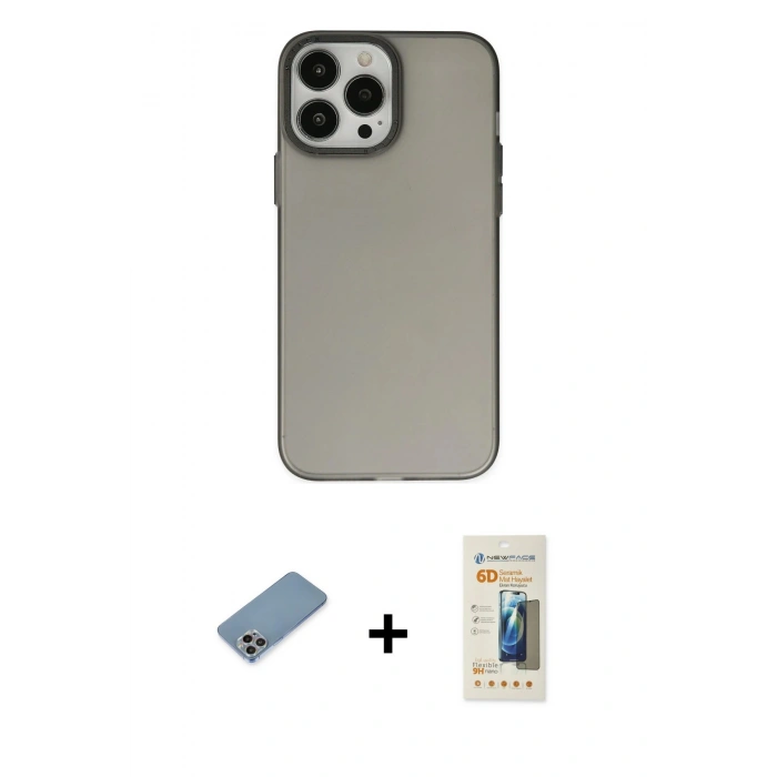 MARSİLYAN™- iPhone 13 Pro Max Kılıf Ahenk Çizgi Prime - Siyah 6D Mat Seramik Hayalet Nano Ekran Koruyucu + Shine Kamera Lens Koruma Cam - GI