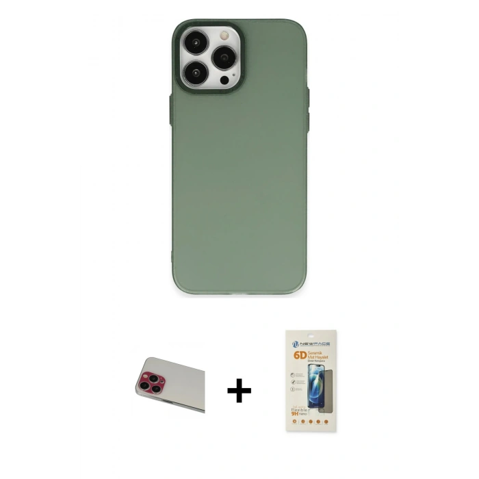 MARSİLYAN™- iPhone 13 Pro Max Kılıf Ahenk Çizgi Prime - Siyah 6D Mat Seramik Hayalet Nano Ekran Koruyucu + Rainbow Kamera Lens Koruma Cam - KI