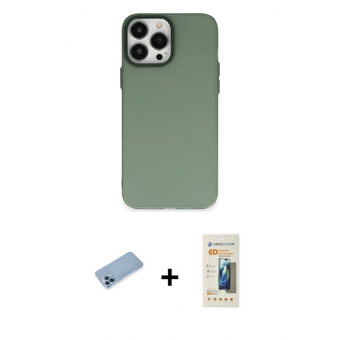 MARSİLYAN™- iPhone 13 Pro Max Kılıf Ahenk Çizgi Prime - Siyah 6D Mat Seramik Hayalet Nano Ekran Koruyucu + Shine Kamera Lens Koruma Cam - MI