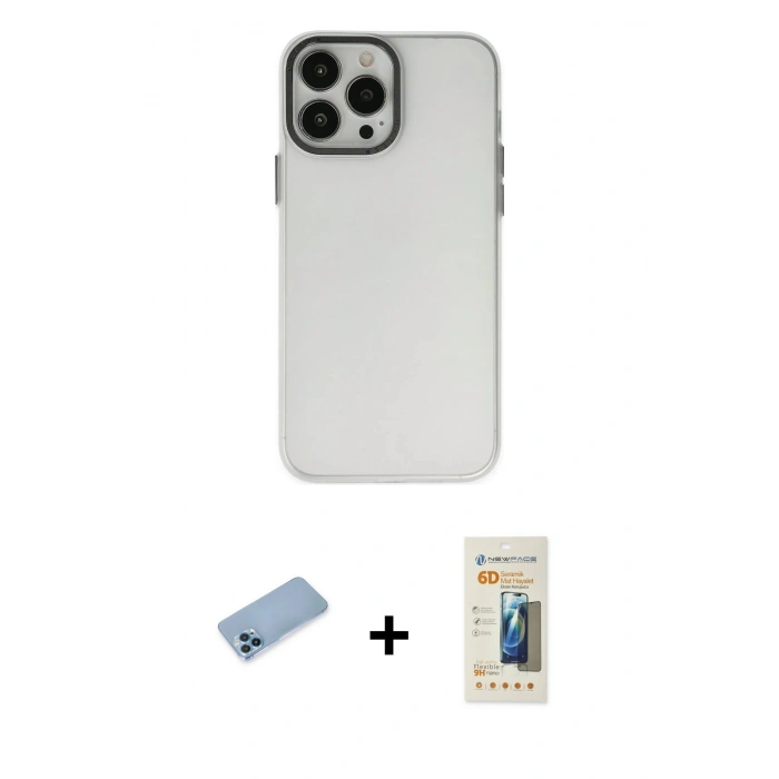 MARSİLYAN™- iPhone 13 Pro Max Kılıf Ahenk Çizgi Prime - Siyah 6D Mat Seramik Hayalet Nano Ekran Koruyucu + Shine Kamera Lens Koruma Cam - MI