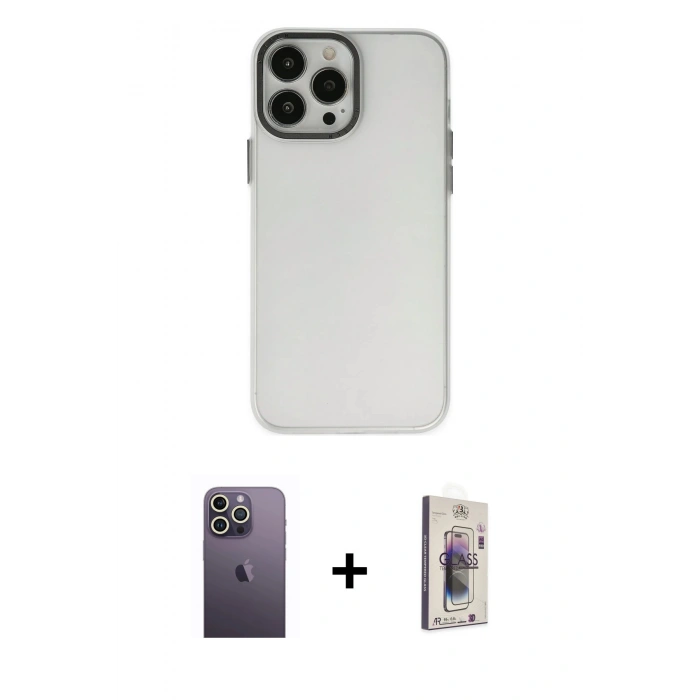 MARSİLYAN™- iPhone 13 Pro Max Kılıf Ahenk Çizgi Prime - Siyah Bilvis 3D Cam Ekran Koruyucu + Neon Fosforlu Kamera Lens - BZ