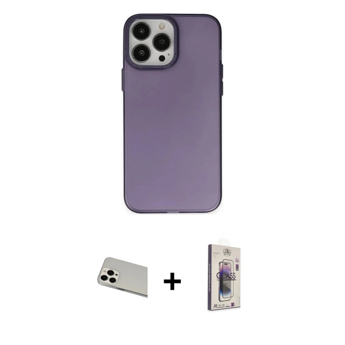 MARSİLYAN™- iPhone 13 Pro Max Kılıf Ahenk Çizgi Prime - Siyah Bilvis 3D Cam Ekran Koruyucu + Beyaz Rainbow Kamera Lens Koruma Cam