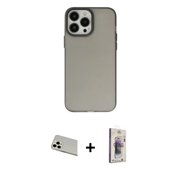 MARSİLYAN™- iPhone 13 Pro Max Kılıf Ahenk Çizgi Prime - Siyah Bilvis 3D Cam Ekran Koruyucu + Beyaz Rainbow Kamera Lens Koruma Cam