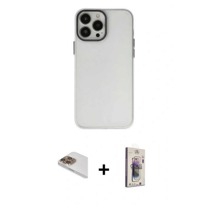 MARSİLYAN™- iPhone 13 Pro Max Kılıf Ahenk Çizgi Prime - Siyah Bilvis 3D Cam Ekran Koruyucu + Gold Pers Alüminyum Kamera Lens