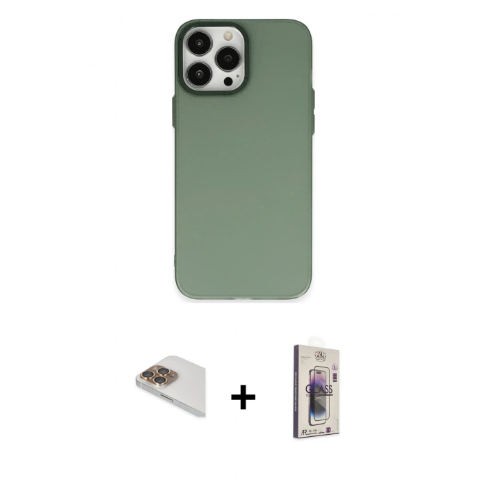 MARSİLYAN™- iPhone 13 Pro Max Kılıf Ahenk Çizgi Prime - Siyah Bilvis 3D Cam Ekran Koruyucu + Gold Pers Alüminyum Kamera Lens
