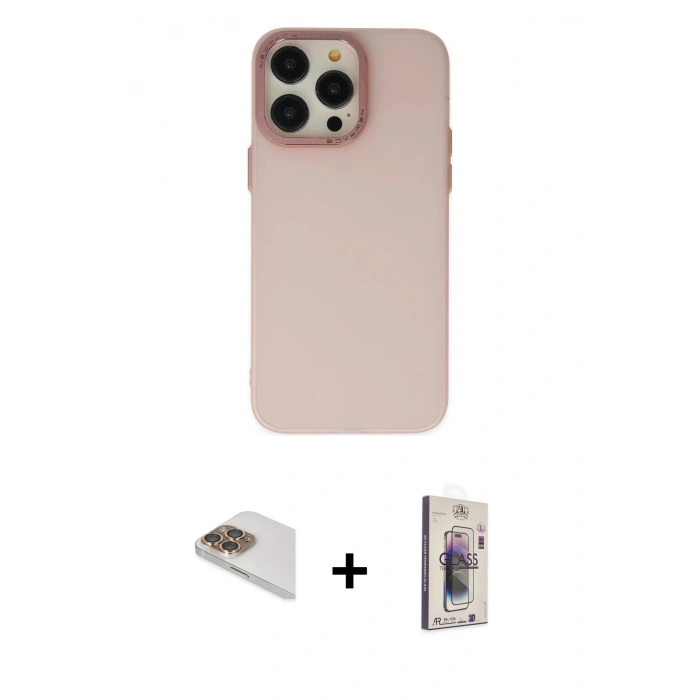 MARSİLYAN™- iPhone 13 Pro Max Kılıf Ahenk Çizgi Prime - Siyah Bilvis 3D Cam Ekran Koruyucu + Gold Pers Alüminyum Kamera Lens
