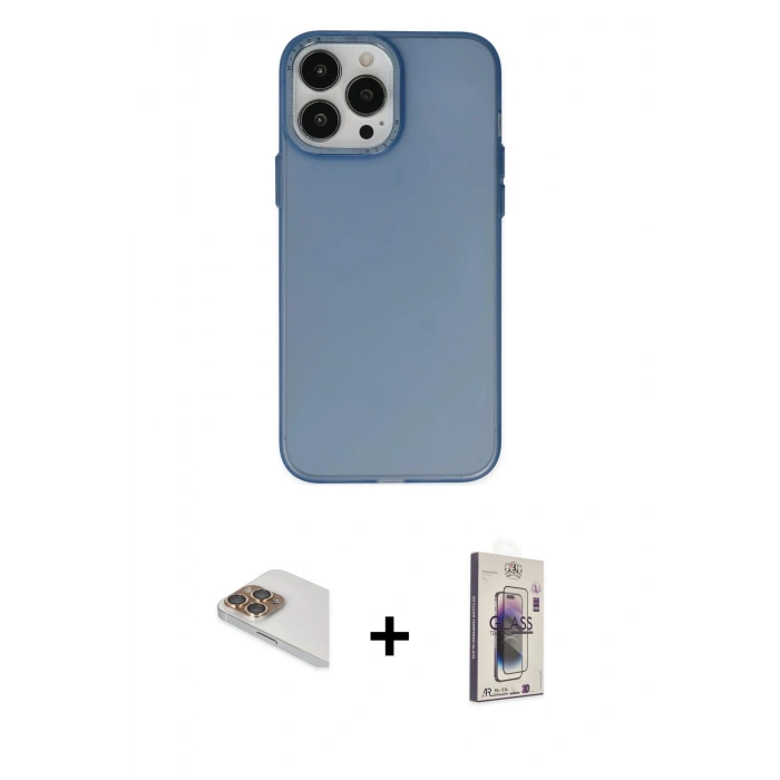 MARSİLYAN™- iPhone 13 Pro Max Kılıf Ahenk Çizgi Prime - Siyah Bilvis 3D Cam Ekran Koruyucu + Gold Pers Alüminyum Kamera Lens