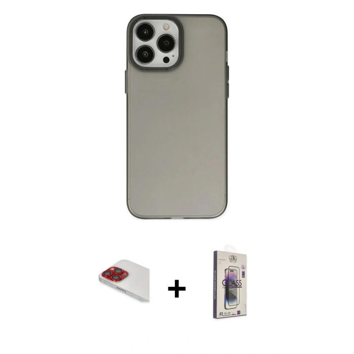MARSİLYAN™- iPhone 13 Pro Max Kılıf Ahenk Çizgi Prime - Siyah Bilvis 3D Cam Ekran Koruyucu + Pers Alüminyum Kamera Lens - KI