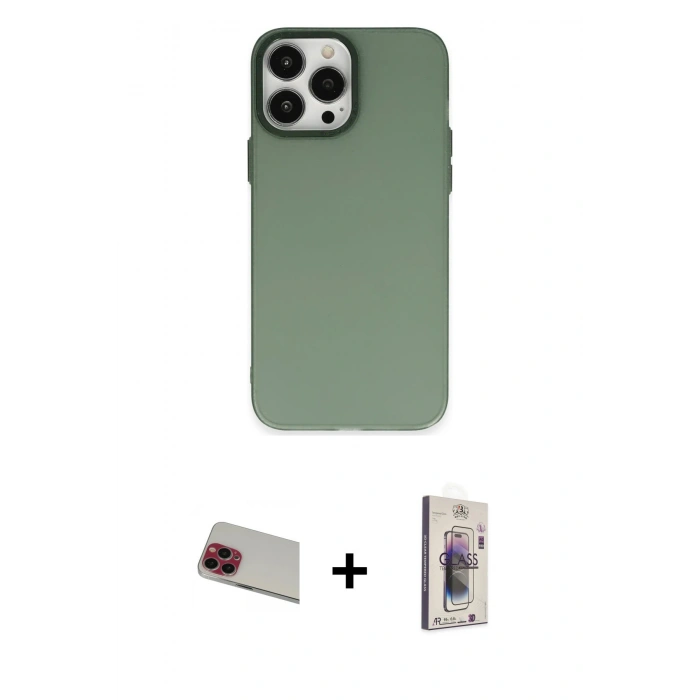 MARSİLYAN™- iPhone 13 Pro Max Kılıf Ahenk Çizgi Prime - Siyah Bilvis 3D Cam Ekran Koruyucu + Kırmızı Rainbow Kamera Lens Koruma Cam