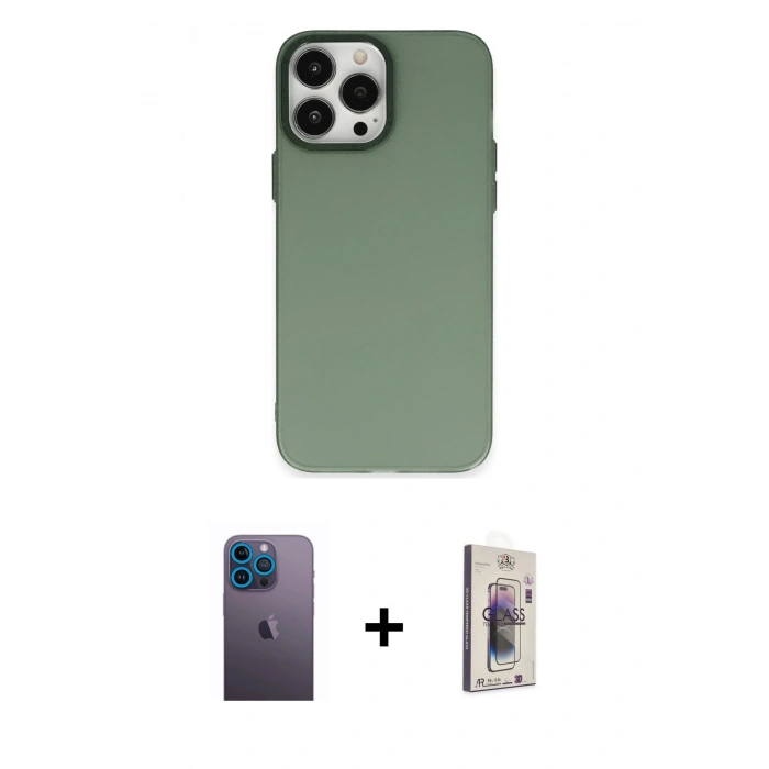 MARSİLYAN™- iPhone 13 Pro Max Kılıf Ahenk Çizgi Prime - Siyah Bilvis 3D Cam Ekran Koruyucu + Neon Fosforlu Kamera Lens - MI
