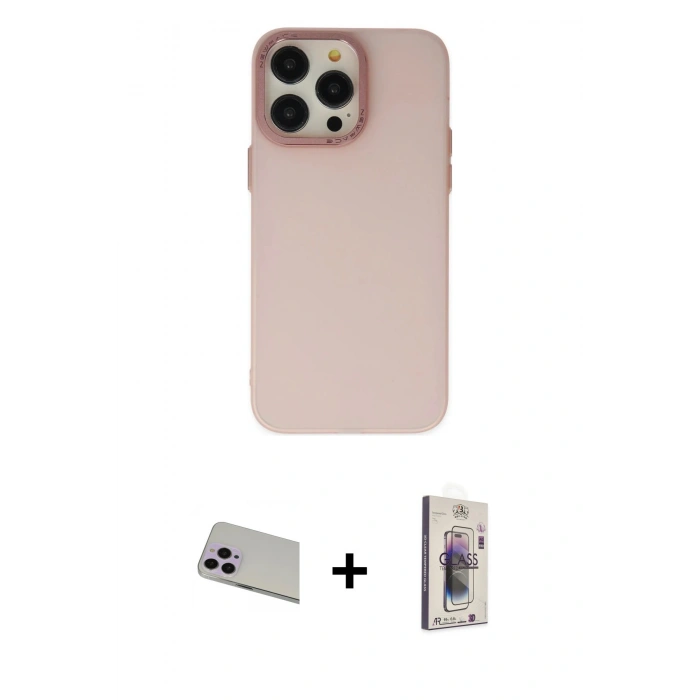 MARSİLYAN™- iPhone 13 Pro Max Kılıf Ahenk Çizgi Prime - Siyah Bilvis 3D Cam Ekran Koruyucu + Mor Rainbow Kamera Lens Koruma Cam