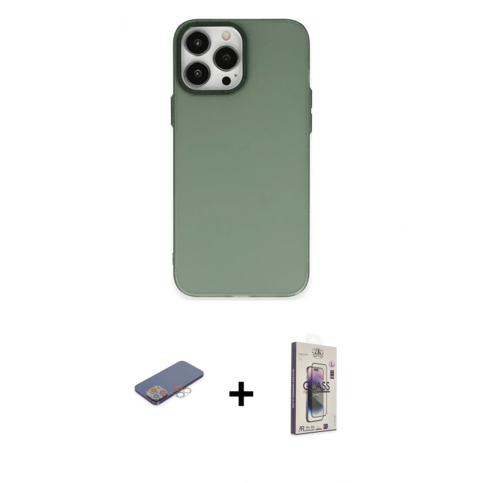 MARSİLYAN™- iPhone 13 Pro Max Kılıf Ahenk Çizgi Prime - Siyah Bilvis 3D Cam Ekran Koruyucu + Renkli Kamera Lens Koruma Cam - PE