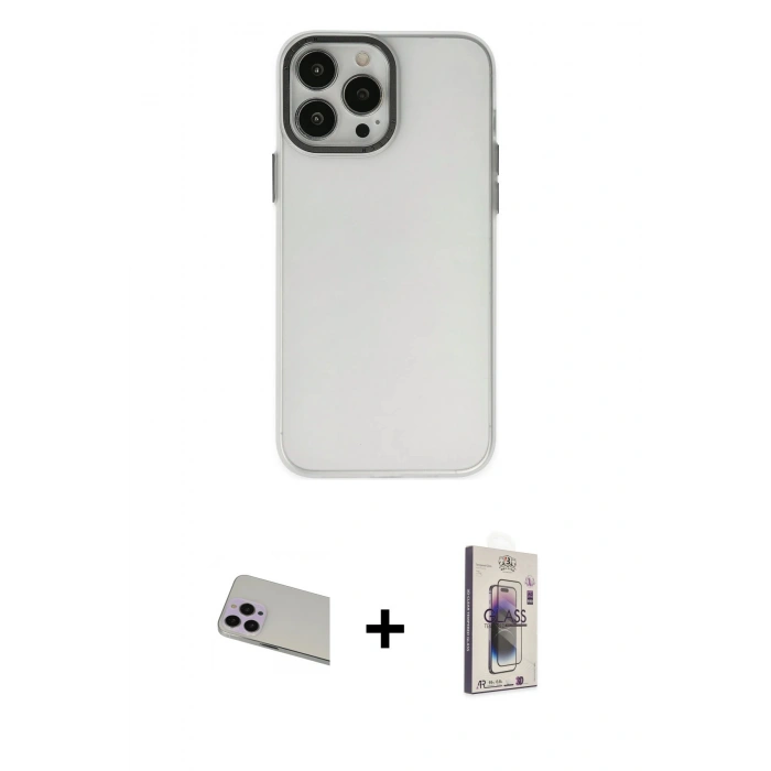 MARSİLYAN™- iPhone 13 Pro Max Kılıf Ahenk Çizgi Prime - Siyah Bilvis 3D Cam Ekran Koruyucu + Rainbow Kamera Lens Koruma Cam - MR