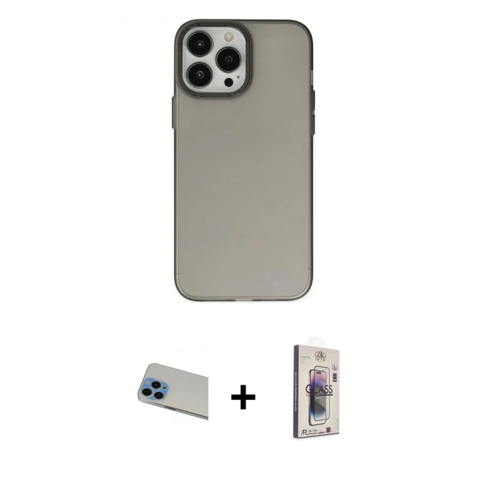 MARSİLYAN™- iPhone 13 Pro Max Kılıf Ahenk Çizgi Prime - Siyah Bilvis 3D Cam Ekran Koruyucu + Rainbow Kamera Lens Koruma Cam - MI