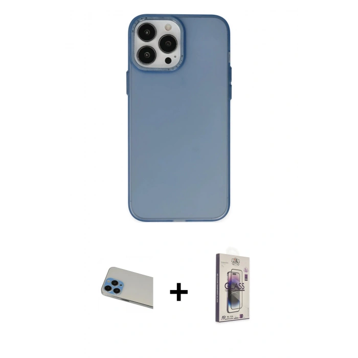 MARSİLYAN™- iPhone 13 Pro Max Kılıf Ahenk Çizgi Prime - Siyah Bilvis 3D Cam Ekran Koruyucu + Rainbow Kamera Lens Koruma Cam - MI