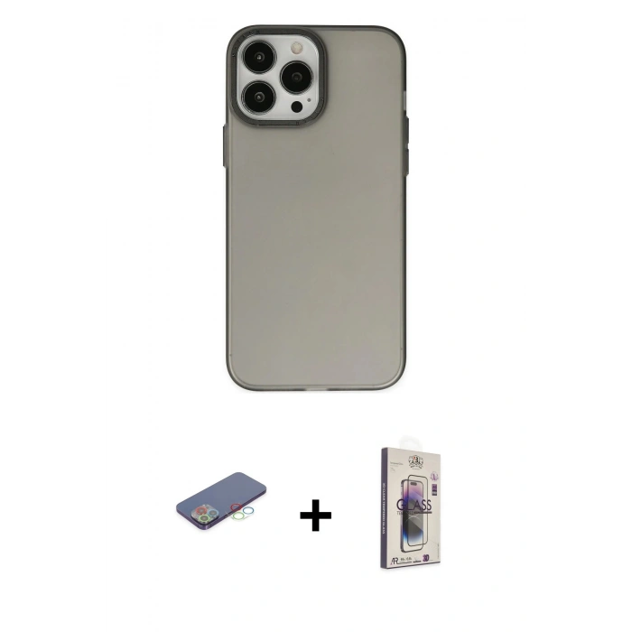MARSİLYAN™- iPhone 13 Pro Max Kılıf Ahenk Çizgi Prime - Siyah Bilvis 3D Cam Ekran Koruyucu + Renkli Kamera Lens Koruma Cam - MI
