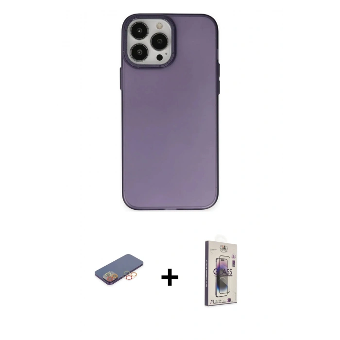 MARSİLYAN™- iPhone 13 Pro Max Kılıf Ahenk Çizgi Prime - Siyah Bilvis 3D Cam Ekran Koruyucu + Renkli Kamera Lens Koruma Cam - TU