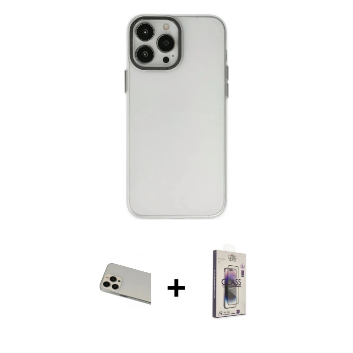 MARSİLYAN™- iPhone 13 Pro Max Kılıf Ahenk Çizgi Prime - Siyah Bilvis 3D Cam Ekran Koruyucu + Rainbow Kamera Lens Koruma Cam - REGD