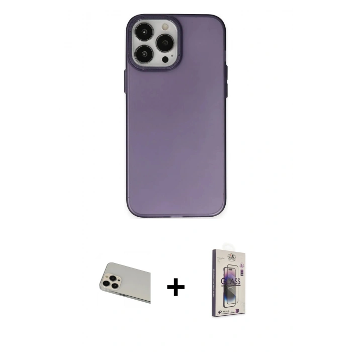 MARSİLYAN™- iPhone 13 Pro Max Kılıf Ahenk Çizgi Prime - Siyah Bilvis 3D Cam Ekran Koruyucu + Rainbow Kamera Lens Koruma Cam - REGD