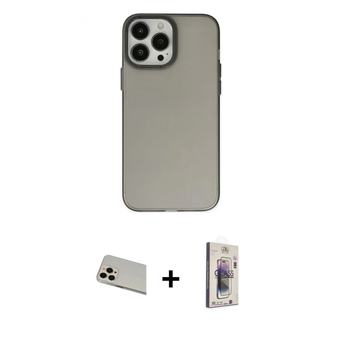 MARSİLYAN™- iPhone 13 Pro Max Kılıf Ahenk Çizgi Prime - Siyah Bilvis 3D Cam Ekran Koruyucu + Rainbow Kamera Lens Koruma Cam - REGD