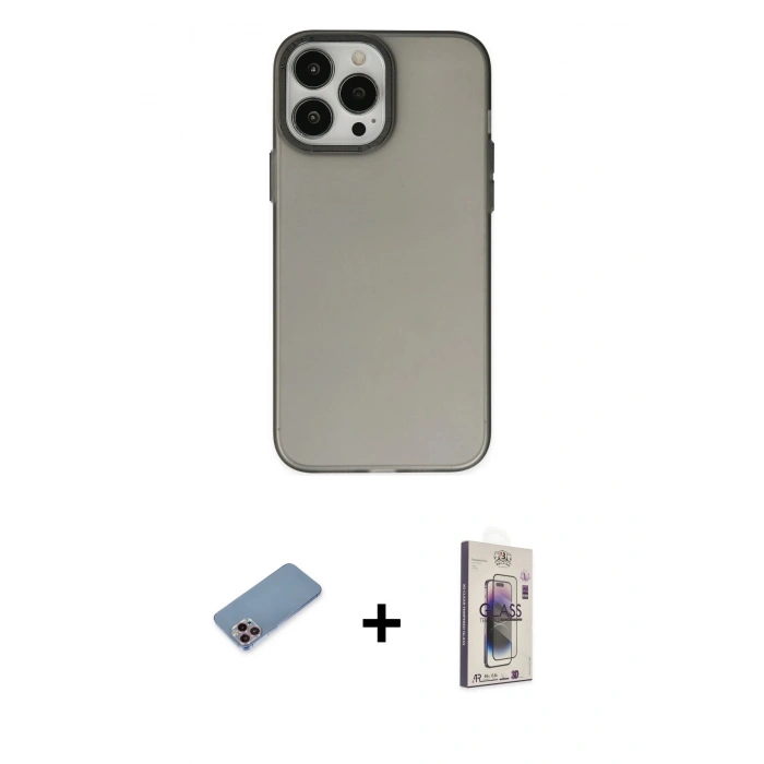 MARSİLYAN™- iPhone 13 Pro Max Kılıf Ahenk Çizgi Prime - Siyah Bilvis 3D Cam Ekran Koruyucu + Shine Kamera Lens Koruma Cam - PE
