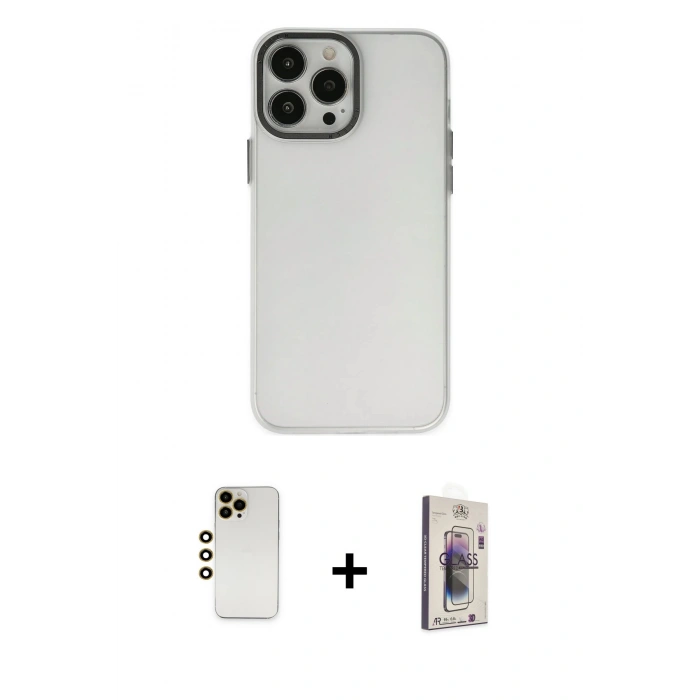 MARSİLYAN™- iPhone 13 Pro Max Kılıf Ahenk Çizgi Prime - Siyah Bilvis 3D Cam Ekran Koruyucu + Shine Kamera Lens - GD