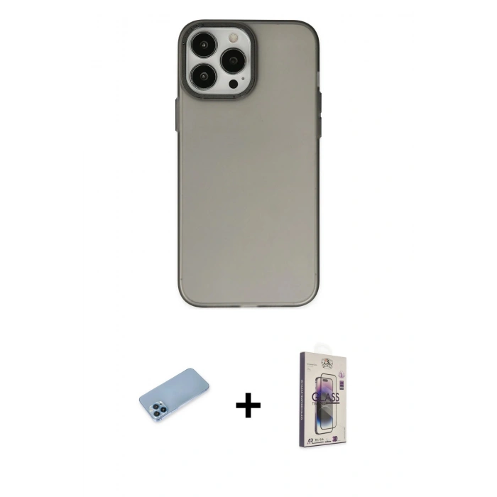 MARSİLYAN™- iPhone 13 Pro Max Kılıf Ahenk Çizgi Prime - Siyah Bilvis 3D Cam Ekran Koruyucu + Shine Kamera Lens Koruma Cam - MI