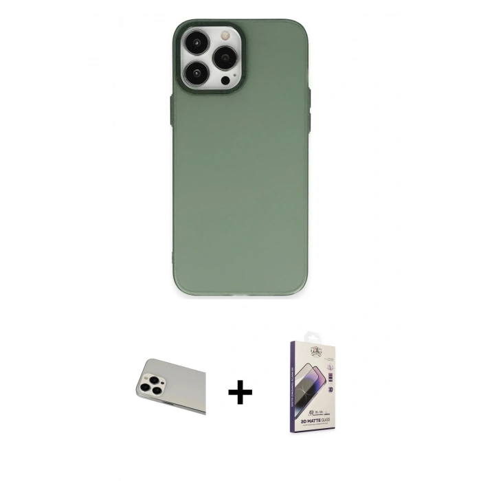 MARSİLYAN™- iPhone 13 Pro Max Kılıf Ahenk Çizgi Prime - Siyah Bilvis 3D Mat Cam Ekran Koruyucu + Beyaz Rainbow Kamera Lens Koruma Cam