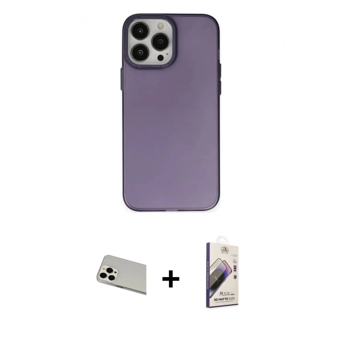 MARSİLYAN™- iPhone 13 Pro Max Kılıf Ahenk Çizgi Prime - Siyah Bilvis 3D Mat Cam Ekran Koruyucu + Beyaz Rainbow Kamera Lens Koruma Cam