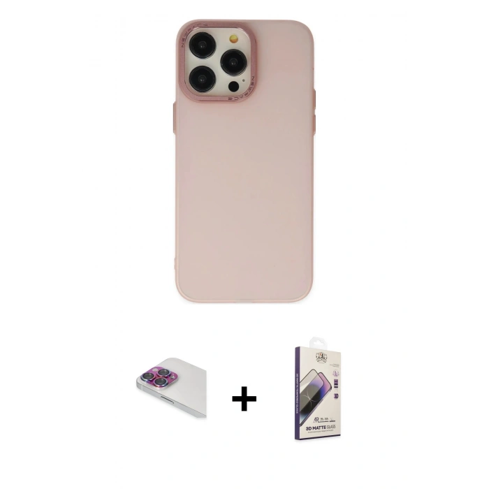 MARSİLYAN™- iPhone 13 Pro Max Kılıf Ahenk Çizgi Prime - Siyah Bilvis 3D Mat Cam Ekran Koruyucu + Pers Alüminyum Kamera Lens - GI