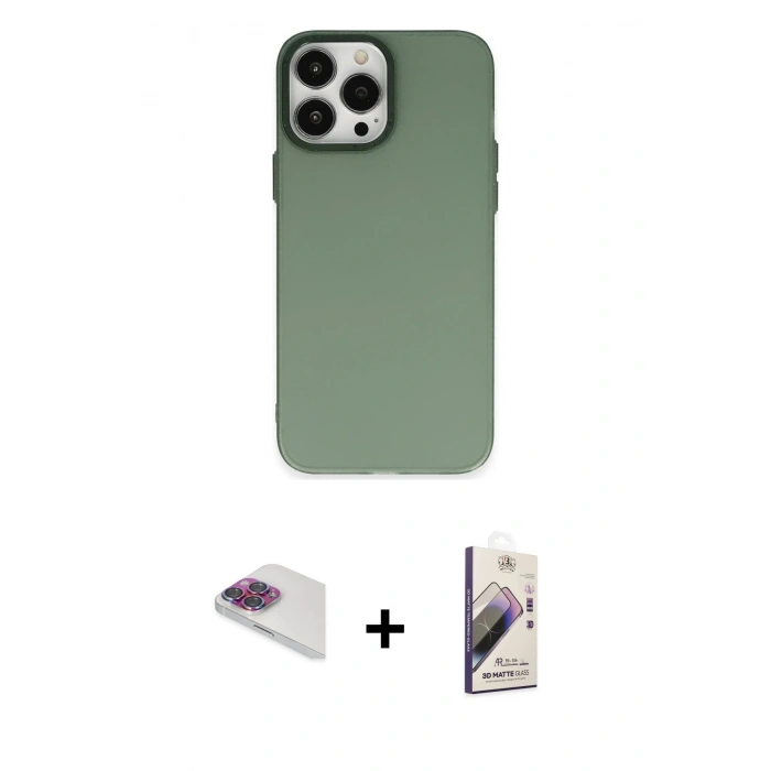 MARSİLYAN™- iPhone 13 Pro Max Kılıf Ahenk Çizgi Prime - Siyah Bilvis 3D Mat Cam Ekran Koruyucu + Pers Alüminyum Kamera Lens - GI