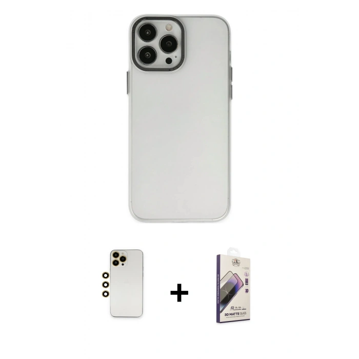 MARSİLYAN™- iPhone 13 Pro Max Kılıf Ahenk Çizgi Prime - Siyah Bilvis 3D Mat Cam Ekran Koruyucu + Shine Kamera Lens - GD