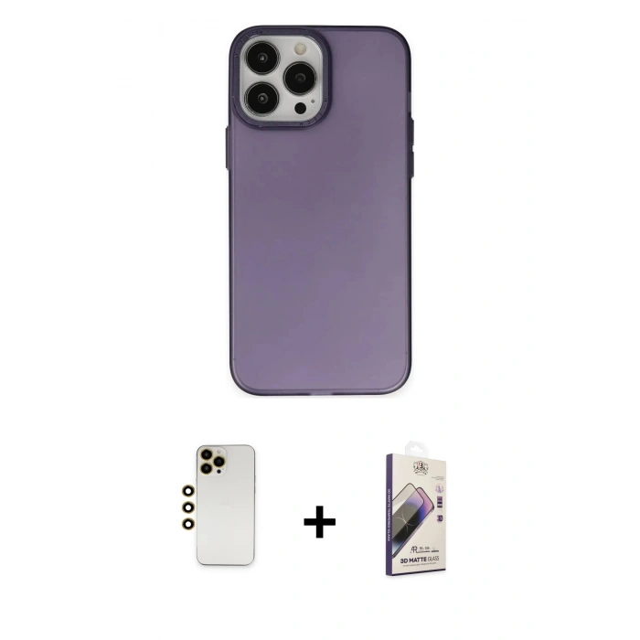 MARSİLYAN™- iPhone 13 Pro Max Kılıf Ahenk Çizgi Prime - Siyah Bilvis 3D Mat Cam Ekran Koruyucu + Shine Kamera Lens - GD