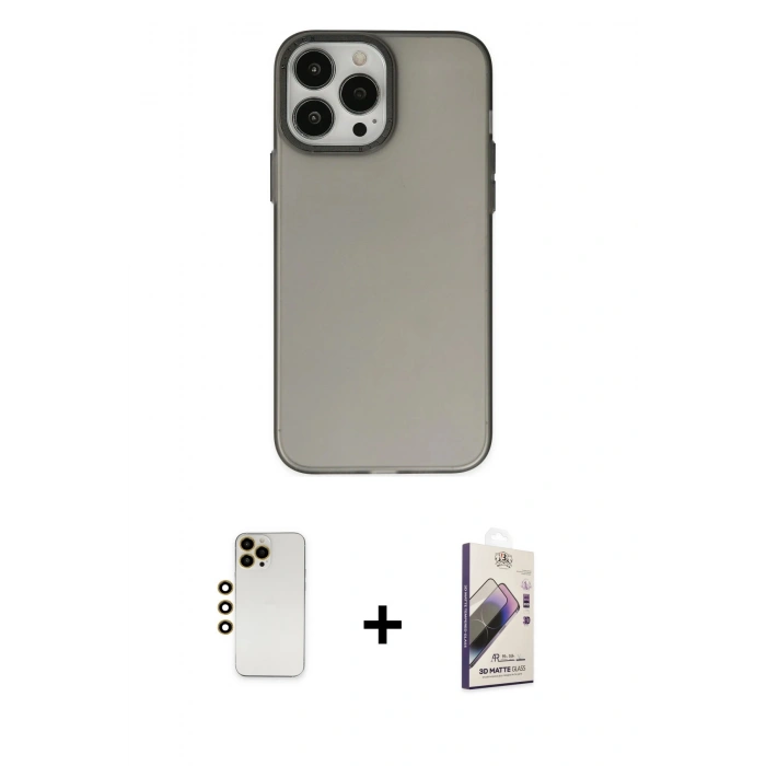 MARSİLYAN™- iPhone 13 Pro Max Kılıf Ahenk Çizgi Prime - Siyah Bilvis 3D Mat Cam Ekran Koruyucu + Shine Kamera Lens - GD