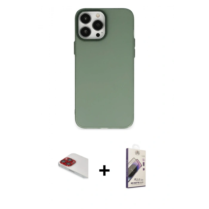 MARSİLYAN™- iPhone 13 Pro Max Kılıf Ahenk Çizgi Prime - Siyah Bilvis 3D Mat Cam Ekran Koruyucu + Kırmızı Pers Alüminyum Kamera Lens