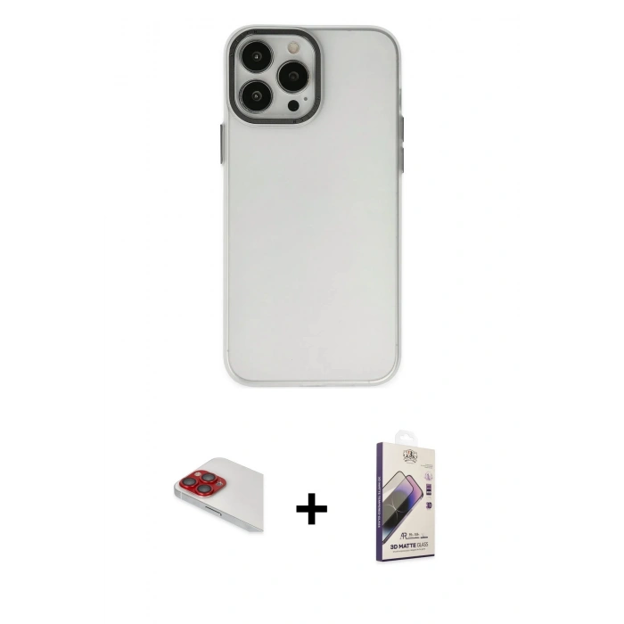 MARSİLYAN™- iPhone 13 Pro Max Kılıf Ahenk Çizgi Prime - Siyah Bilvis 3D Mat Cam Ekran Koruyucu + Kırmızı Pers Alüminyum Kamera Lens