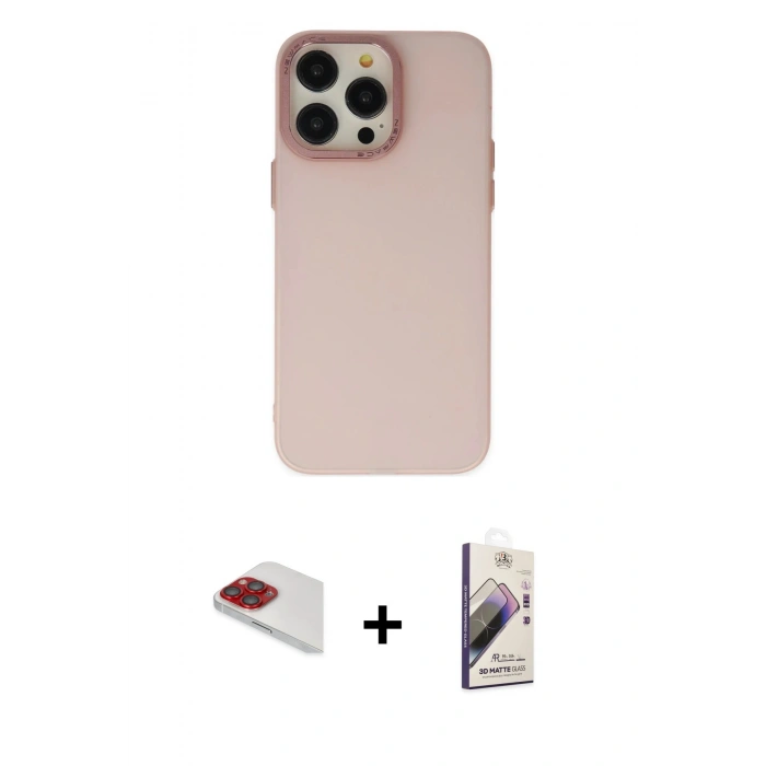 MARSİLYAN™- iPhone 13 Pro Max Kılıf Ahenk Çizgi Prime - Siyah Bilvis 3D Mat Cam Ekran Koruyucu + Kırmızı Pers Alüminyum Kamera Lens