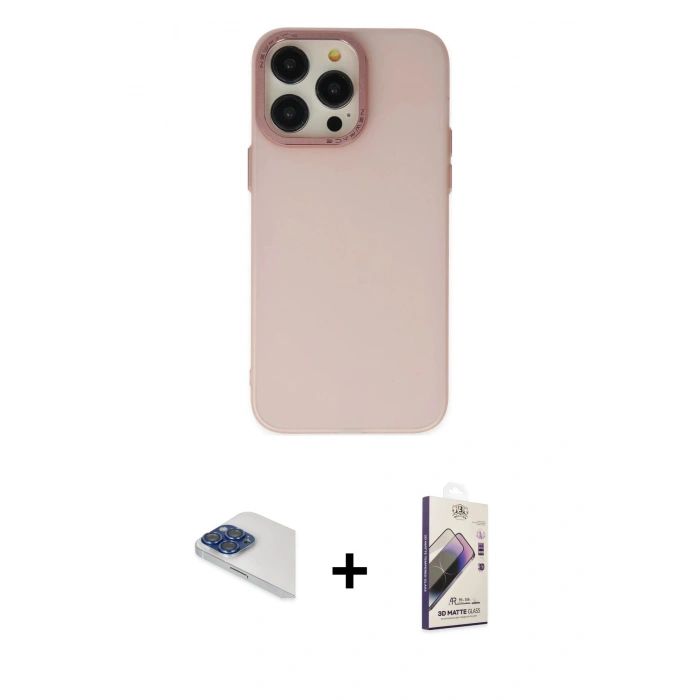 MARSİLYAN™- iPhone 13 Pro Max Kılıf Ahenk Çizgi Prime - Siyah Bilvis 3D Mat Cam Ekran Koruyucu + Pers Alüminyum Kamera Lens - LT