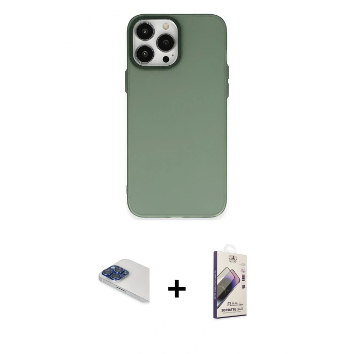 MARSİLYAN™- iPhone 13 Pro Max Kılıf Ahenk Çizgi Prime - Siyah Bilvis 3D Mat Cam Ekran Koruyucu + Pers Alüminyum Kamera Lens - LT