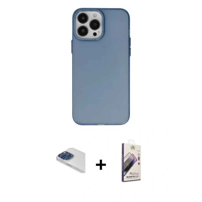 MARSİLYAN™- iPhone 13 Pro Max Kılıf Ahenk Çizgi Prime - Siyah Bilvis 3D Mat Cam Ekran Koruyucu + Pers Alüminyum Kamera Lens - LT