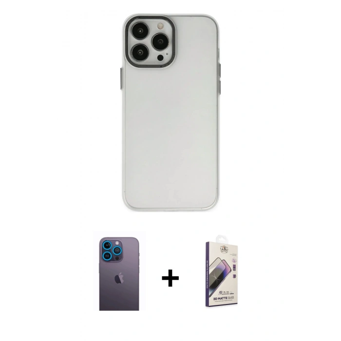 MARSİLYAN™- iPhone 13 Pro Max Kılıf Ahenk Çizgi Prime - Siyah Bilvis 3D Mat Cam Ekran Koruyucu + Neon Fosforlu Kamera Lens - MI