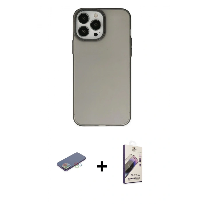 MARSİLYAN™- iPhone 13 Pro Max Kılıf Ahenk Çizgi Prime - Siyah Bilvis 3D Mat Cam Ekran Koruyucu + Renkli Kamera Lens Koruma Cam - MI