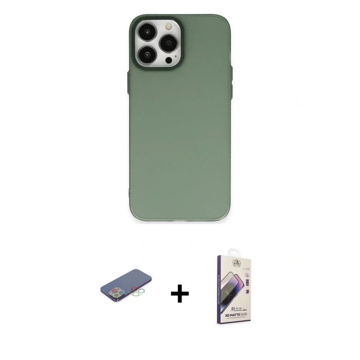 MARSİLYAN™- iPhone 13 Pro Max Kılıf Ahenk Çizgi Prime - Siyah Bilvis 3D Mat Cam Ekran Koruyucu + Renkli Kamera Lens Koruma Cam - MI