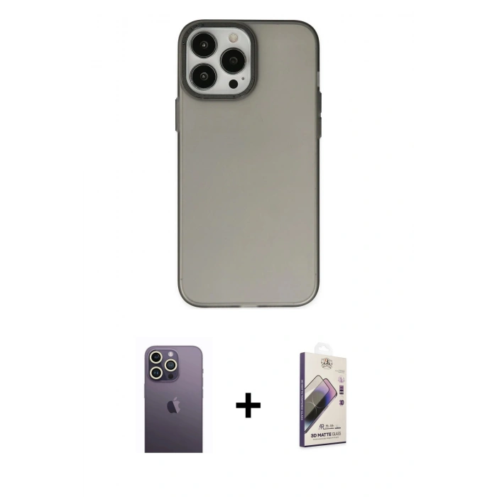 MARSİLYAN™- iPhone 13 Pro Max Kılıf Ahenk Çizgi Prime - Siyah Bilvis 3D Mat Cam Ekran Koruyucu + Neon Fosforlu Kamera Lens - BZ
