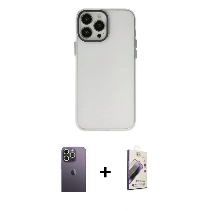 MARSİLYAN™- iPhone 13 Pro Max Kılıf Ahenk Çizgi Prime - Siyah Bilvis 3D Mat Cam Ekran Koruyucu + Neon Fosforlu Kamera Lens - BZ