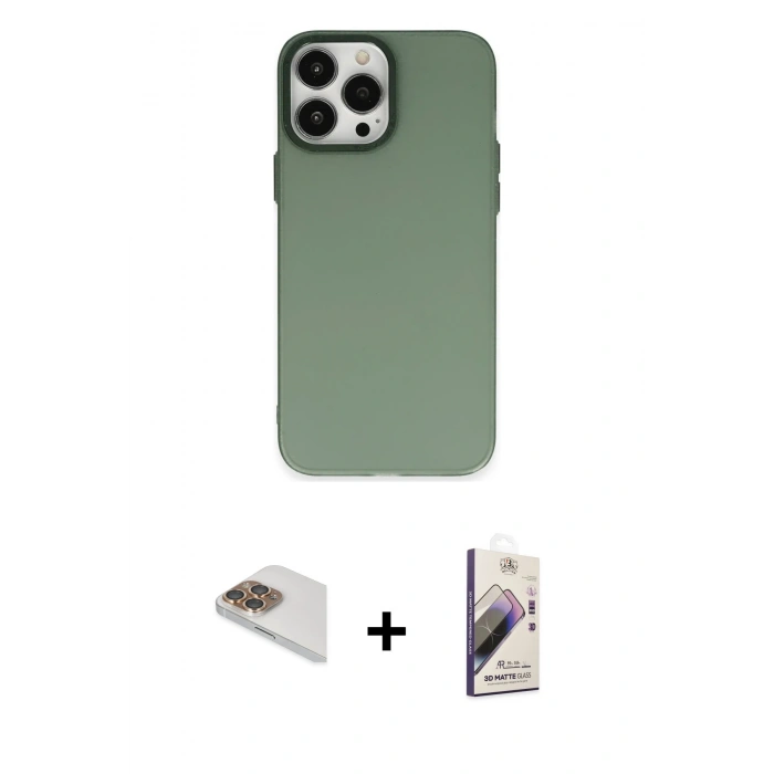 MARSİLYAN™- iPhone 13 Pro Max Kılıf Ahenk Çizgi Prime - Siyah Bilvis 3D Mat Cam Ekran Koruyucu + Pers Alüminyum Kamera Lens - GD